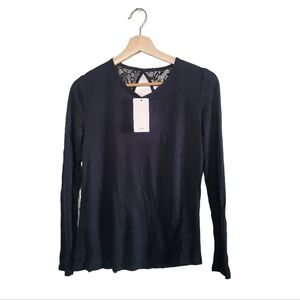 NWT MANGO Deep Blue Long Sleeve Top with Lace Back